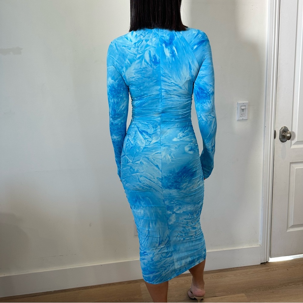 Blue tie dye long sleeve dress ON-D147 - Picture 3 of 3